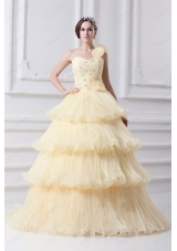 Beautiful A Line One Shoulder Quinceanera Dress in Light Yellow
