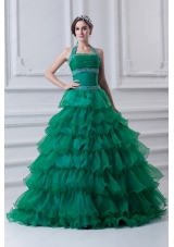2015 Spring A Line Hater Top Beading and Appliques Green Quinceanera Dress