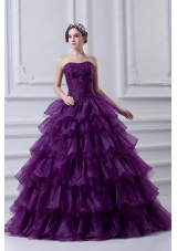 2015 Eggplant Purple Strapless Beading and Embroidery Quinceanera Dress