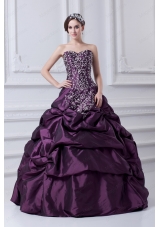 Cheap Eggplant Purple Sweetheart Embroidery and Pick Ups Quinceanera Dress