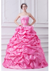 Pretty Rose Pink Strapless Appliques 2015 Quinceanera Dress with Appliques