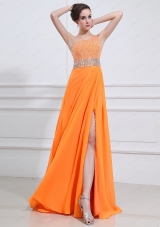 2015 Popular One Shoulder Orange Prom Dress with Beading