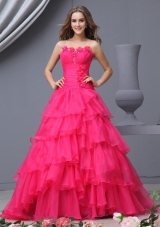 Wonderful Strapless A Line Hot Pink Prom Dress for 2015