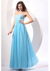 Aqua Blue Empire Sweetheart Floor Length Appliques Prom Dress for 2015