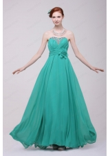 Green Chiffon Empire Beading and Flower Prom Dress for 2015