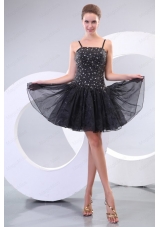 A Line Sapghetti Straps Beading Black 2015 Prom Dress