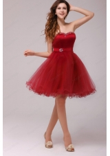A Line Wine Red Sweetheart Beading Knee Length Prom Dress