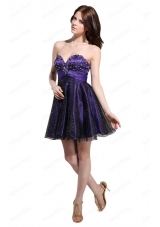 Cute Sweetheart Beaded Mini Length Prom Dress in Purple