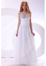 Chiffon Halter Top Beading Empire White Prom Dress