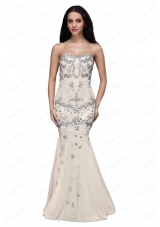 Beaed and Sequined Sweetheart Mermaid Prom Dress with Brush Train