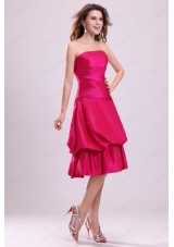 Hot Pink A Line Strapless Prom Dress with Knee Length