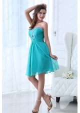 Aqua Blue Sweetheart Beading Prom Dress with Knee Length