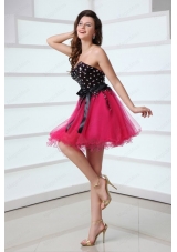 Cute Sweetheart Black and Hot Pink Prom Dress with Bowknot