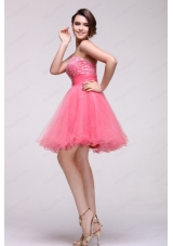 Pink A Line Strapless Beading Short Prom Dress