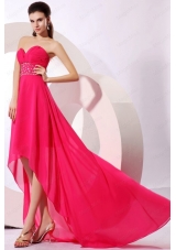 Brand New Empire Hot Pink High Low Beading 2015 Chiffon Prom Dress