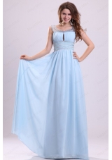 Baby Blue Empire Beading Scoop Chiffon Prom Dress with Side Zipper