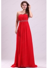 Sexy Sweetheart Empire Beading Chiffon Red 2015 Prom Dress with Backless