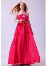 Modest Hot Pink Empire One Shoulder Floor Length Chiffon Prom Dress