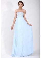 Elegant Empire Strapless Chiffon 2015 Spring Blue Prom Dress with Beading