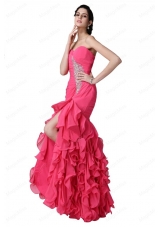 Mermaid Sweetheart Beading and Ruffles Coral Red Prom Dress