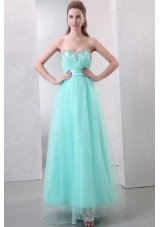 A Line Aqua Blue Sweetheart Beading and Ruching Organza Prom Dress