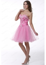 Princess Baby Pink Sweetheart Appliques Knee Length Prom Cocktail Dress