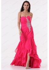 Pink Sweetheart High Low Prom Dress with Beading and Ruffles