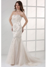 White Mermaid Sweetheart Court Train Prom Dress with Beading