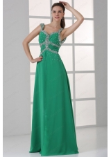 Turquoise Empire Straps Prom Dress with Beading Floor Length