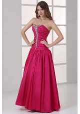 Hot Pink Sweetheart A Line Beaded Decorate Prom Dress in Long