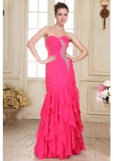 Sweetheart Floor Length Beaded Decorate Hot Pink Prom Dress