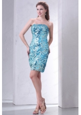 Brand New Strapless Column Sequins Mini Length Prom Dress in Teal