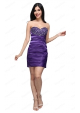 Sweetheart Mini Length Beaded Decorate Brust Column Purple Prom Dress