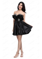 Sweetheart Mini Length Beaded Decorate Black Prom Dress for 2015