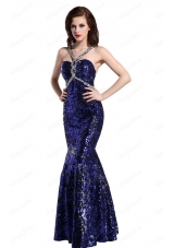 Mermaid Straps Sequins Beading Floor Length Purple Prom Dress