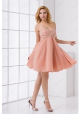 Cute A Line Sweetheart Beading Mini Length Chiffon Prom Dress