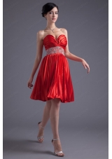 Red Princess Sweetheart Beading Taffeta Knee Length Prom Dress