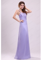 Cheap Lavender Column Straps Ruching Taffeta Floor Length Bridesmaid Dresses