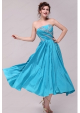 Elegant Aqua Blue A Line Strapless Taffeta Beading Bridesmaid Dresses