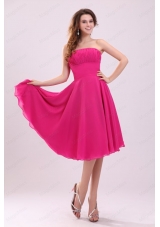 Empire Hot Pink Strapless Ruching Chiffon 2015 Bridesmaid Dresses