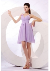 Simple Lilac Chiffon Straps Bridesmaid Dress with Mini Length