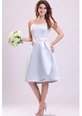 Light Blue Sweetheart A Line Knee Length Bridesmaid Dress with Sash