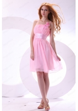 Pretty A Line Straps Knee Length Chiffon Sashes Pink 2015 Bridesmaid Dress