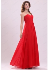 Simple Empire Sweetheart Floor Length Chiffon Ruching Red Bridesmaid Dress