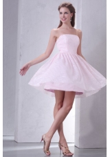 Baby Pink A Line Strapless Bridesmaid Dress with Mini Length