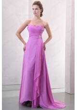 Lilac Empire Sweetheart Ruched Bridesmaid Dress with Brush Train