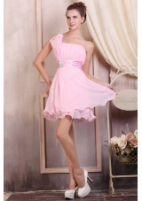 Baby Pink Strapless Short Mini Length Bridesmaid Dress with Beading