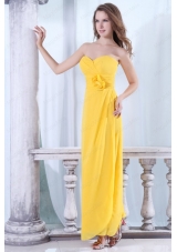 Cheap Yellow Sweetheart Bridesmaid Dress with Flowers and Ruching