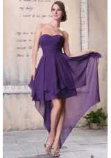 Sweetheart High Low Chiffon Empire Purple Bridesmaid Dress