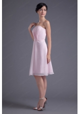 Lovely Pink Empire Strapless Knee Length Chiffon Ruching Bridesmaid Dress